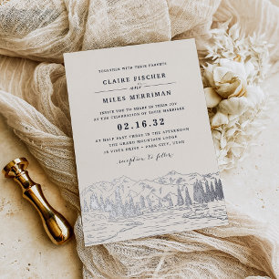 En Aluminium Mountain Sketch Mariage Foil Invitation