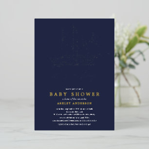 En Aluminium Nautical Sailboat Baby shower Foil Invitation