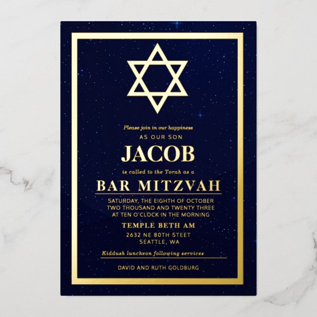 En Aluminium Night Sky Bar Mitvah Foil Invitation (Recto)