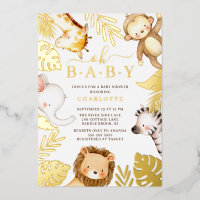 Oh Baby Jungle Baby shower Foil Invitation