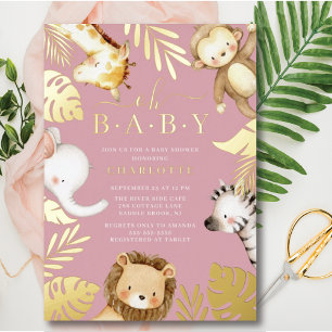 En Aluminium Oh Baby Jungle Baby shower Foil Invitation
