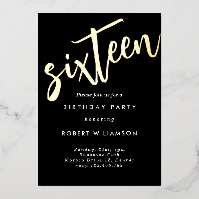 En Aluminium Or seize anniversaire invitation (Recto)