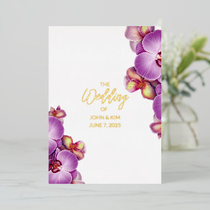En Aluminium Orchidées Mariage Gold Foil Invitation