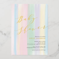 Pastel Rainbow Stripes Baby shower Foil Invitation