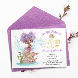 En Aluminium Petite Invitation Anniversaire Mermaid Afro-Améric