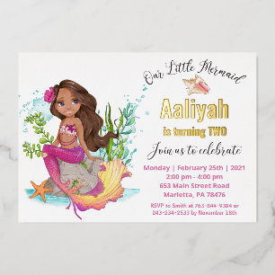 En Aluminium Petite Invitation Anniversaire Mermaid Afro-Améric