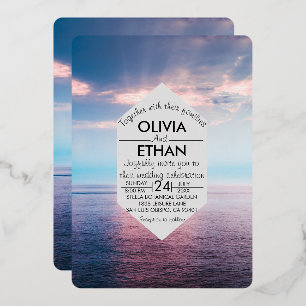 En Aluminium Plage de mer bleu ciel Mariage Foil Invitation