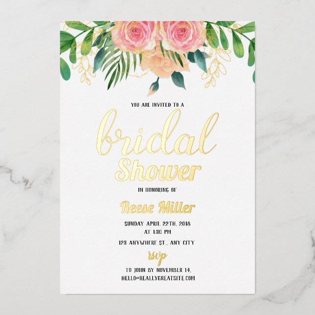 En Aluminium Poule d'or boho fleurie invitation douche nuptiale (Recto)