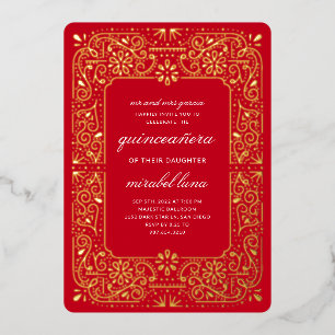 En Aluminium Red Quinceañera invitaciones Foil Invitation