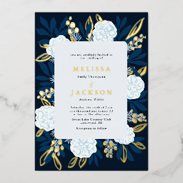 En Aluminium Rose crème Mariage Blue Foil Invitation