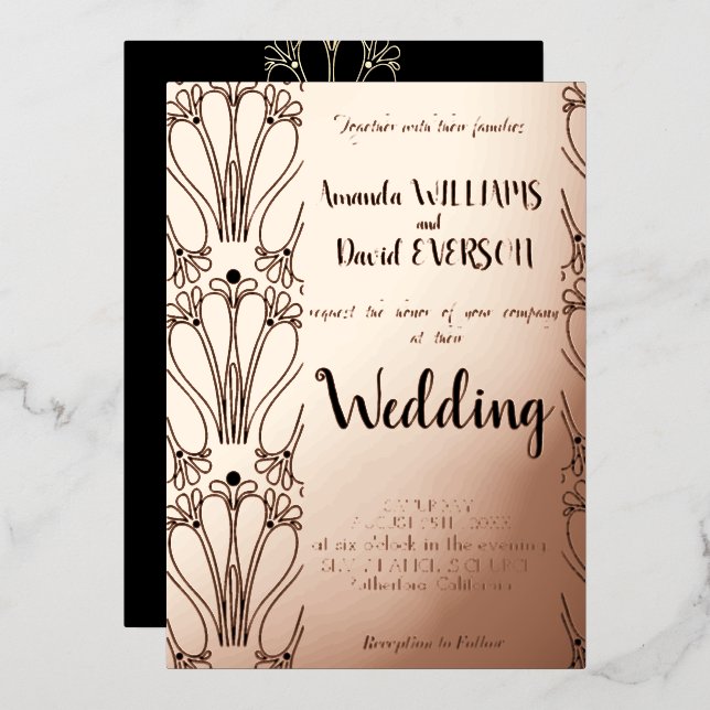 En Aluminium Rose GOLD - Élégant Mariage, Invitation Véritable  (Recto/Verso)