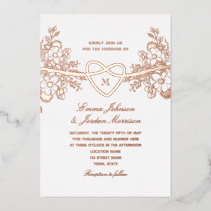 En Aluminium Rose Gold Floral Heart Mariage Foil Invitation