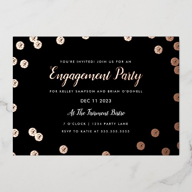En Aluminium Rose Gold Foil Confetti Engagement Invitation (Recto)