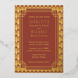 En Aluminium Rouge Art Déco or Vintage Foil Invitation