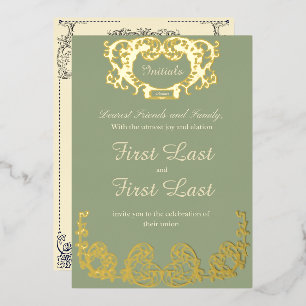 En Aluminium Sage Green Rustic Royal Mariage Foil Invitation