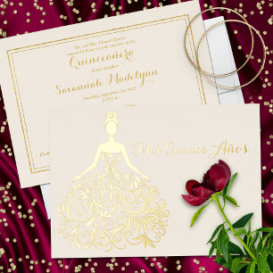 En Aluminium Silhouette Quinceañera Invitation Ivoire Gold Foil