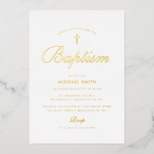 En Aluminium simple or croix moderne baptême invitation
