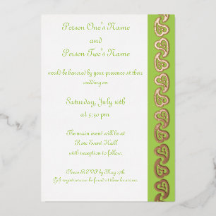 En Aluminium Sweet Paisley Hearts in Peridot Foil Invitation