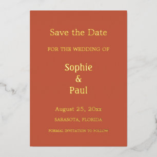 En Aluminium Terracotta Enregistrer la date Foil Invitation