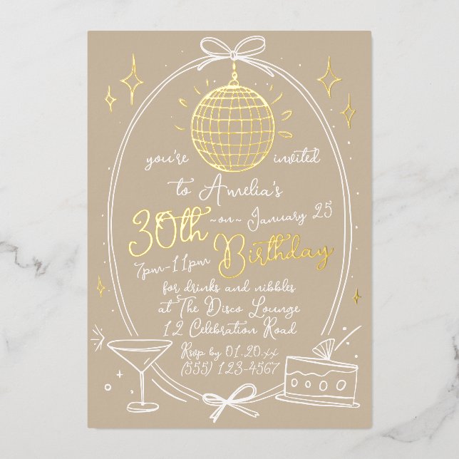 En Aluminium Thème Disco 30e anniversaire Invitation Real (Recto)