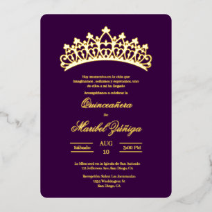 En Aluminium Thème violet Quinceanera Foil Invitation