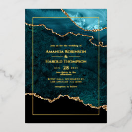 En Aluminium Tourquoise et or Agate Mariage Foil Invitation