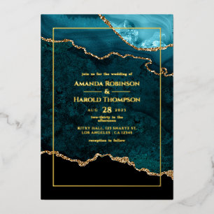 En Aluminium Tourquoise et or Agate Mariage Foil Invitation