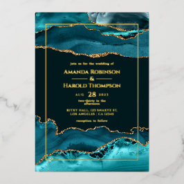 En Aluminium Tourquoise et or Agate Mariage Foil Invitation