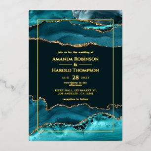 En Aluminium Tourquoise et or Agate Mariage Foil Invitation
