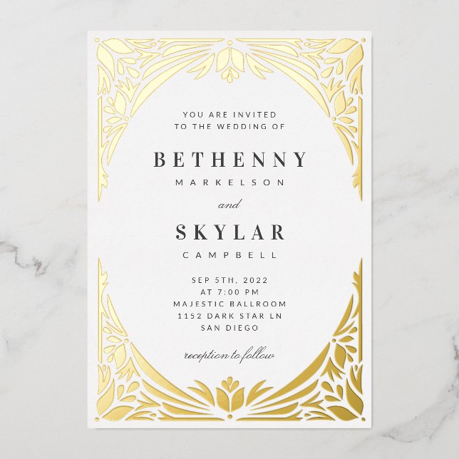 En Aluminium White Gold Leaf Giled Age Foil Invitation (Recto)