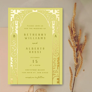En Aluminium Yellow Foil Art Nouveau Arch Foil Invitation