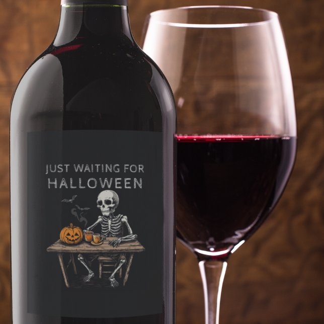 "En attente du Étiquette de vin d'Halloween | Drôl (Créateur téléchargé)