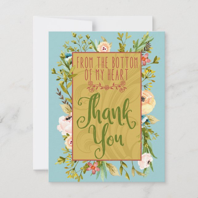 En bas de mon coeur Carte de remerciements florale (Devant)