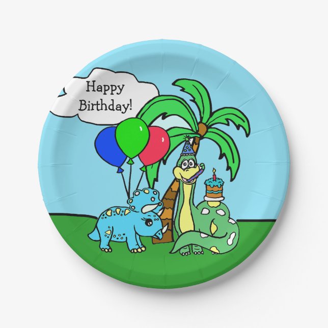 En Carton Assiettes Anniversaire Thème Dinosaure (Devant)