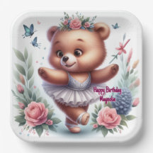 Assiettes d'anniversaire Ballet Bear
