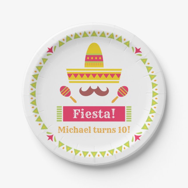 En Carton Assiettes d'anniversaire Fiesta Chapeau Maracas Mo (Devant)