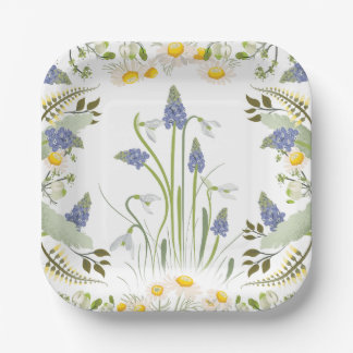En Carton Assiettes de déjeuner carrées Fleurs d'été