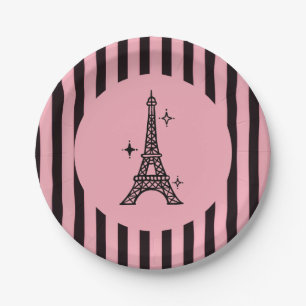 En Carton Assiettes de fête de la Tour Eiffel de Paris rose