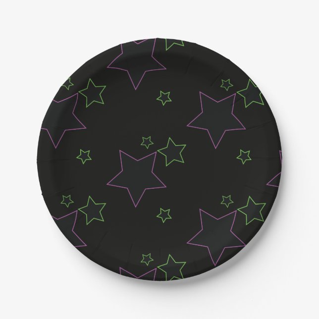 En Carton Assiettes de fête Étoiles Lumière Néon (Devant)