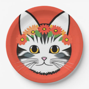 En Carton 🐱 Assiettes de fête graphiques de chat joueur 🐱