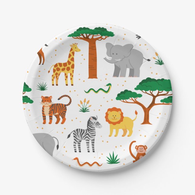 En Carton Assiettes de fête pour animaux sauvages heureux (Devant)