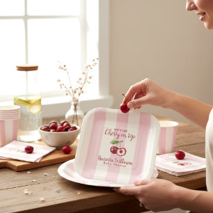 En Carton Assiettes de fête pour Baby Shower Cerise Douce