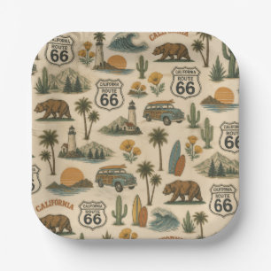En Carton Assiettes de fête rétro California Route 66
