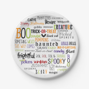 En Carton Assiettes de fête typographiques Halloween Words F