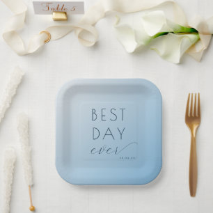 En Carton Assiettes de mariage minimalistes bleu optimiste