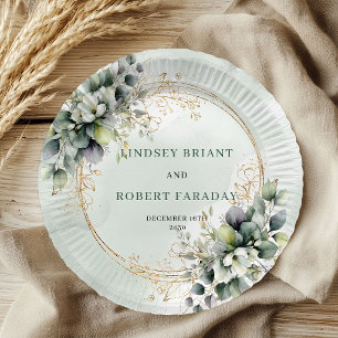 En Carton Assiettes de mariage personnalisées Boho Botanique