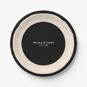 En Carton Assiettes élégantes rondes de mariage chic noir et