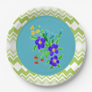 En Carton Assiettes Fleuries Avec Teal et Lime
