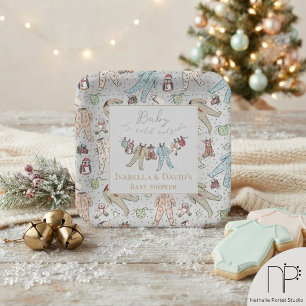 En Carton Assiettes Grises Claires pour Baby Shower d'Hiver