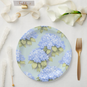 En Carton Assiettes Hydrangea Fête Florale Bleu de Canard